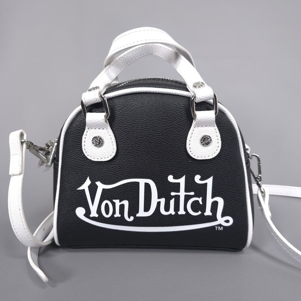 VON DUTCH New Classic 51 Black Bowling HandBag Vegan Leather Shoulder Strap
